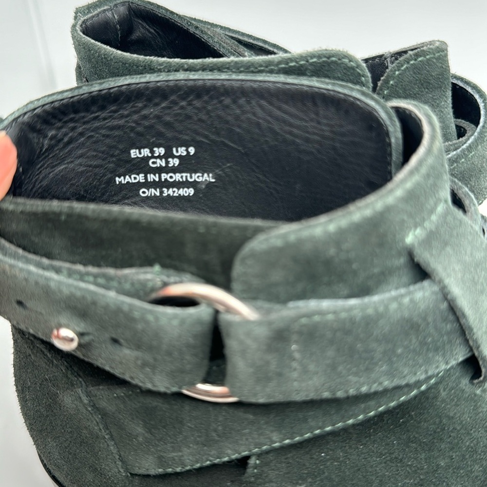 & Other Stories Chelsea Heeled Suede Ankle Leather Boots Esmerald‎ Green Size 9 - Picture 7 of 15